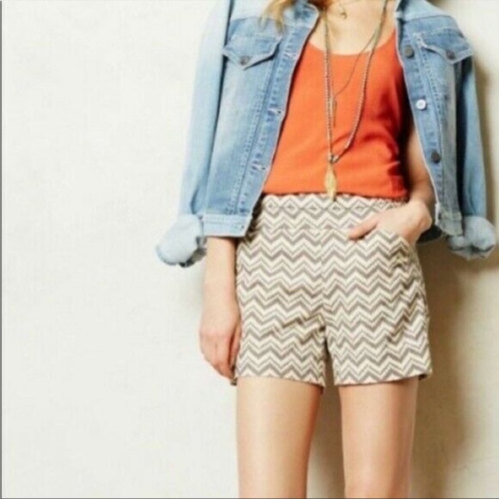 Cartonnier x Anthropologie Melisma Gray & Cream High Waisted Shorts Size 4